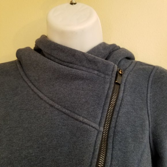 Athleta XS Blue COZY‎ KARMA Sweatshirt Side Zip Hood Velour Lined - Picture 7 of 10